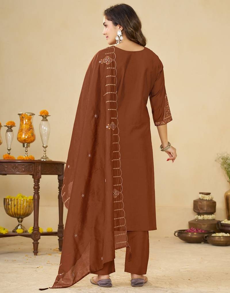 Embroidered cotton kurta with pant & dupatta set for women