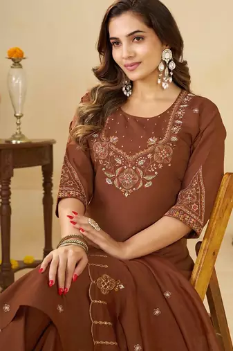 Embroidered cotton kurta with pant & dupatta set for women