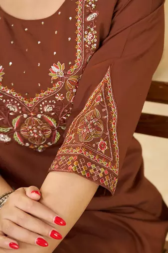 Embroidered cotton kurta with pant & dupatta set for women