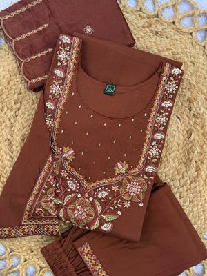 Embroidered cotton kurta with pant & dupatta set for women 5