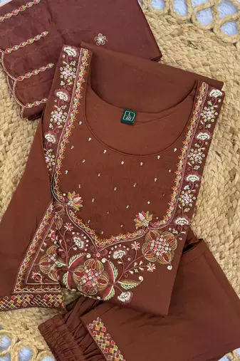 Embroidered cotton kurta with pant & dupatta set for women