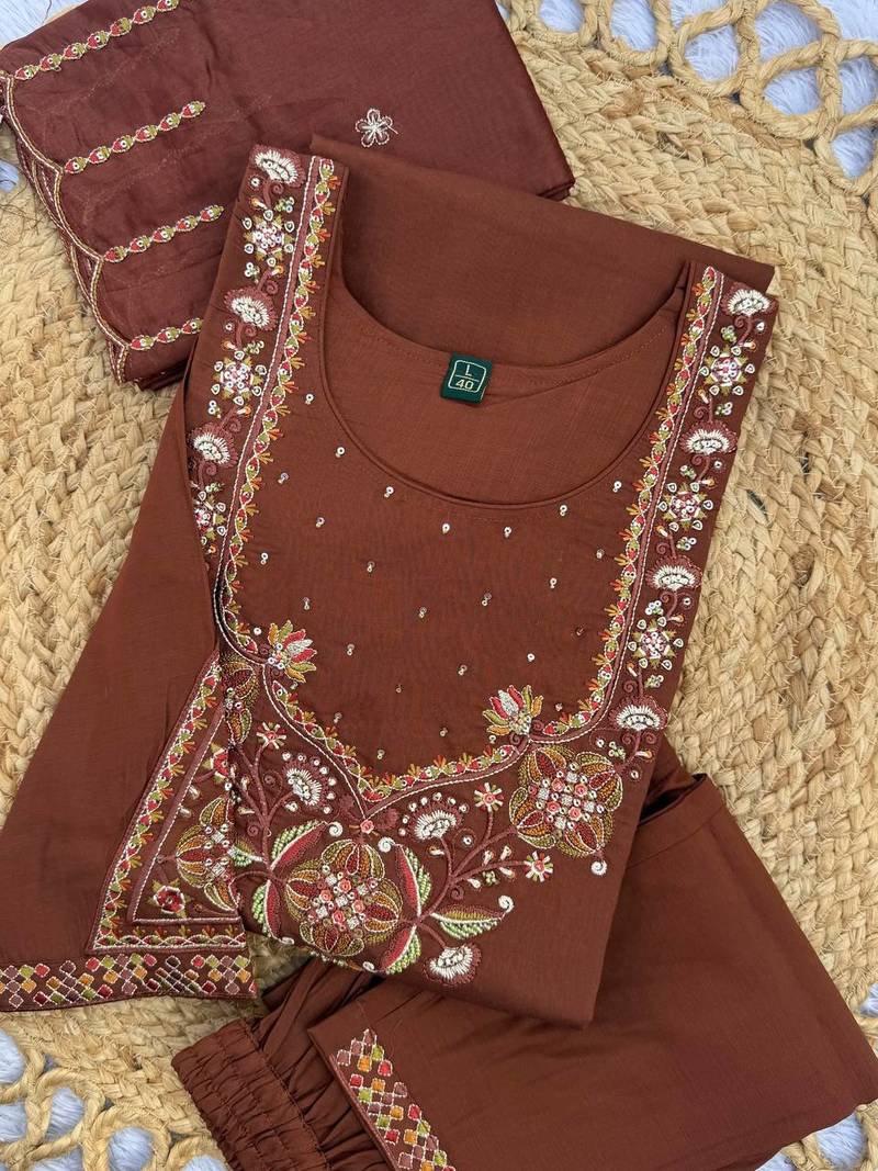 Embroidered cotton kurta with pant & dupatta set for women