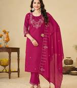 Embroidered cotton kurta with pant & dupatta set for women