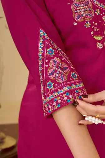 Embroidered cotton kurta with pant & dupatta set for women