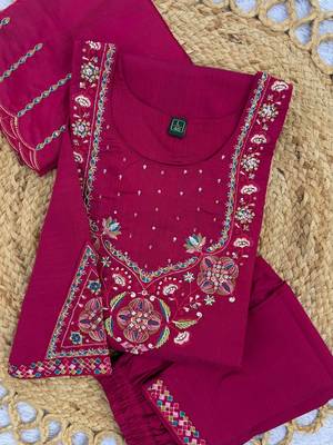 Embroidered cotton kurta with pant & dupatta set for women 5