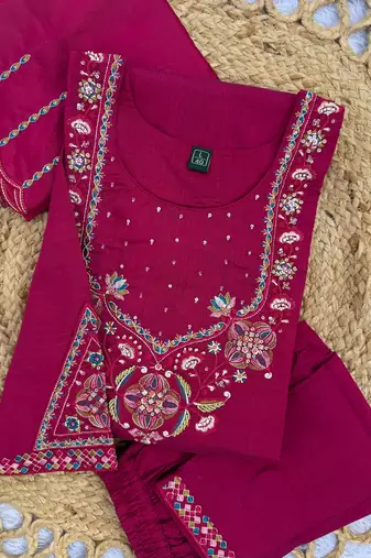 Embroidered cotton kurta with pant & dupatta set for women