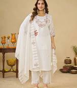 Embroidered cotton kurta with pant & dupatta set for women