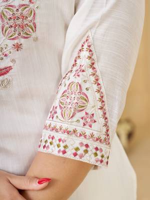 Embroidered cotton kurta with pant & dupatta set for women 4