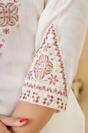 Embroidered cotton kurta with pant & dupatta set for women