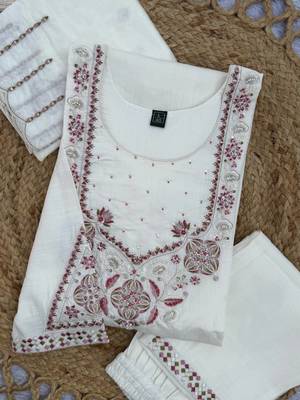 Embroidered cotton kurta with pant & dupatta set for women 5