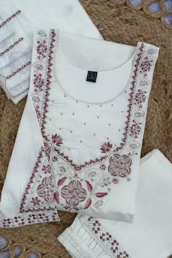Embroidered cotton kurta with pant & dupatta set for women