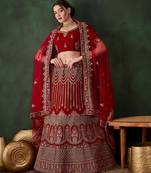 red velvet embroidered traditional lehenga-choli