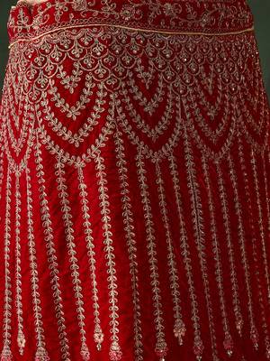 red velvet embroidered traditional lehenga-choli 3