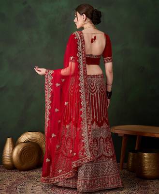 red velvet embroidered traditional lehenga-choli 5
