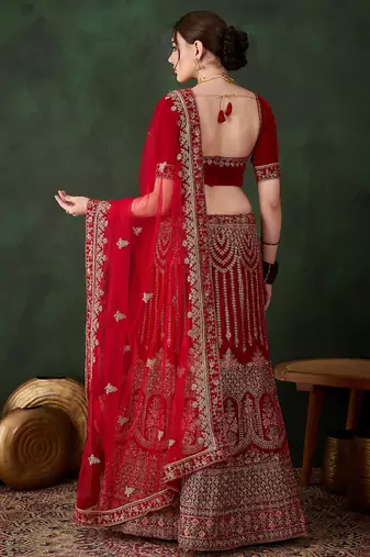 red velvet embroidered traditional lehenga-choli