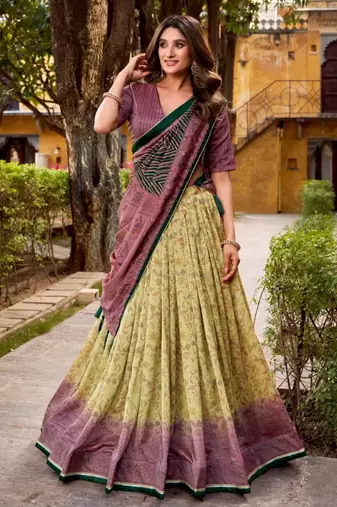 Multicolor silk blend woven traditional lehenga-choli
