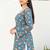 Premium Cotton Blue Floral Printed Kurti for Women with Square Neck and Lace Bell Sleeves