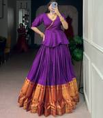 Traditional Narayanpet Cotton Stitch Peplum Top with Lehenga Set - Full Stitched Free size