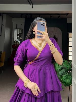 Traditional Narayanpet Cotton Stitch Peplum Top with Lehenga Set - Full Stitched Free size 2