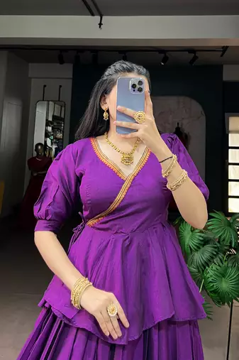 Traditional Narayanpet Cotton Stitch Peplum Top with Lehenga Set - Full Stitched Free size