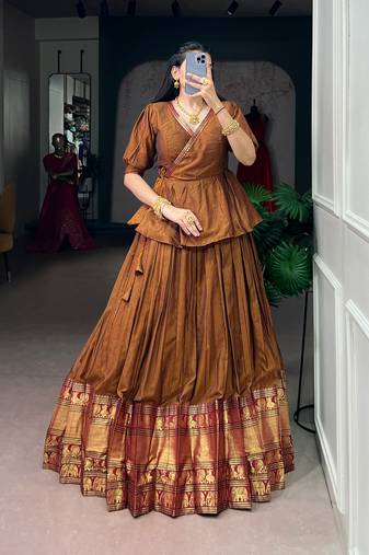 Traditional Narayanpet Cotton Stitch Peplum Top with Lehenga Set - Full Stitched Free size
