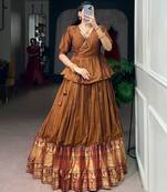 Traditional Narayanpet Cotton Stitch Peplum Top with Lehenga Set - Full Stitched Free size