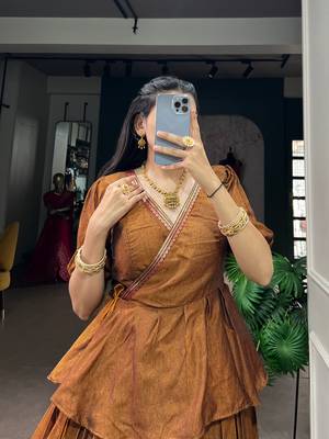 Traditional Narayanpet Cotton Stitch Peplum Top with Lehenga Set - Full Stitched Free size 2