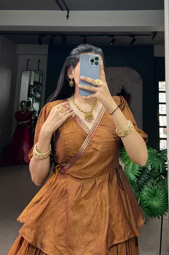 Traditional Narayanpet Cotton Stitch Peplum Top with Lehenga Set - Full Stitched Free size