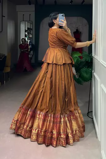 Traditional Narayanpet Cotton Stitch Peplum Top with Lehenga Set - Full Stitched Free size
