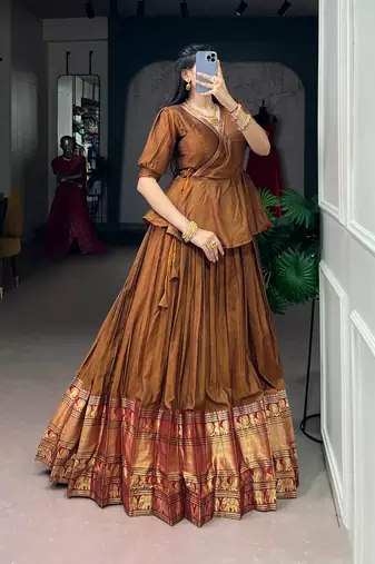Traditional Narayanpet Cotton Stitch Peplum Top with Lehenga Set - Full Stitched Free size