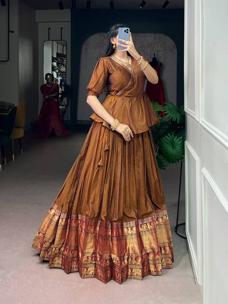 Traditional Narayanpet Cotton Stitch Peplum Top with Lehenga Set - Full Stitched Free size