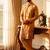Cognac linen kurta pant set with embroidery & handwork