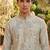 Cream tissue kurta pant set with embroidery and sequence work