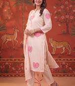 Off-white silk blend embroidered churidar set
