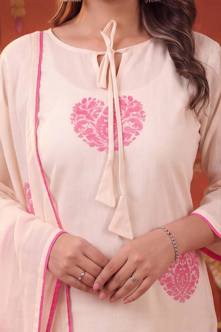 Off-white silk blend embroidered churidar set