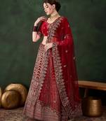 maroon velvet embroidered traditional lehenga-choli