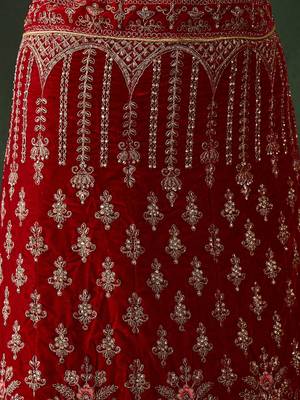 red velvet embroidered traditional lehenga-choli 4