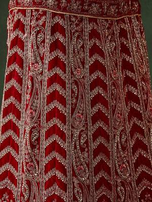 maroon velvet embroidered traditional lehenga-choli 3