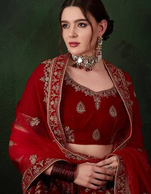 red velvet embroidered traditional lehenga-choli 5