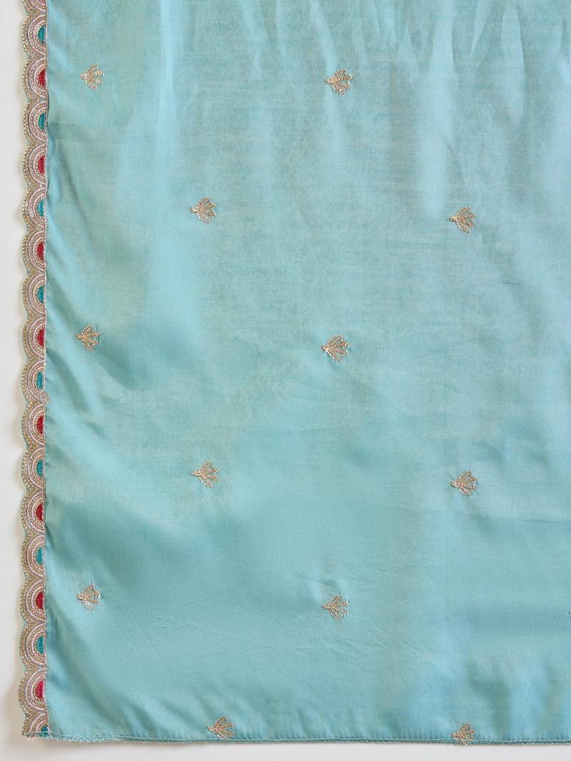 Sea-green silk blend embroidered palazzo set