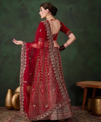 maroon velvet embroidered traditional lehenga-choli 5