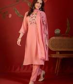 Pink cotton silk embroidered churidar set