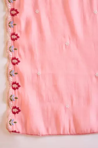 Pink cotton silk embroidered churidar set