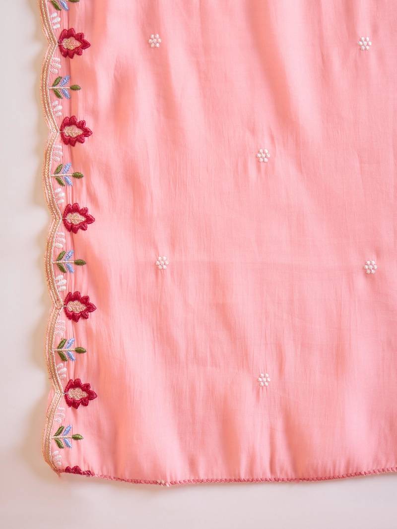 Pink cotton silk embroidered churidar set