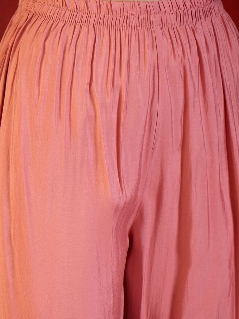 Pink cotton silk embroidered churidar set