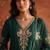 Dark-green silk blend embroidered palazzo set