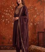 Coffee silk blend embroidered palazzo set