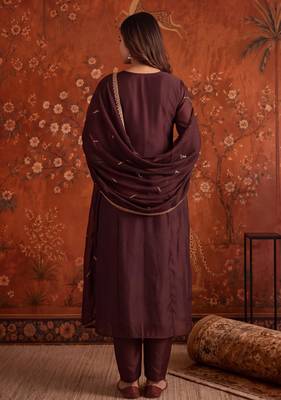 Coffee silk blend embroidered palazzo set 4