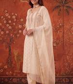 Off-white chanderi silk embroidered churidar set