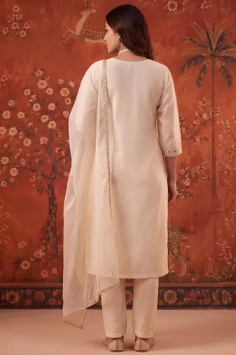 Off-white chanderi silk embroidered churidar set